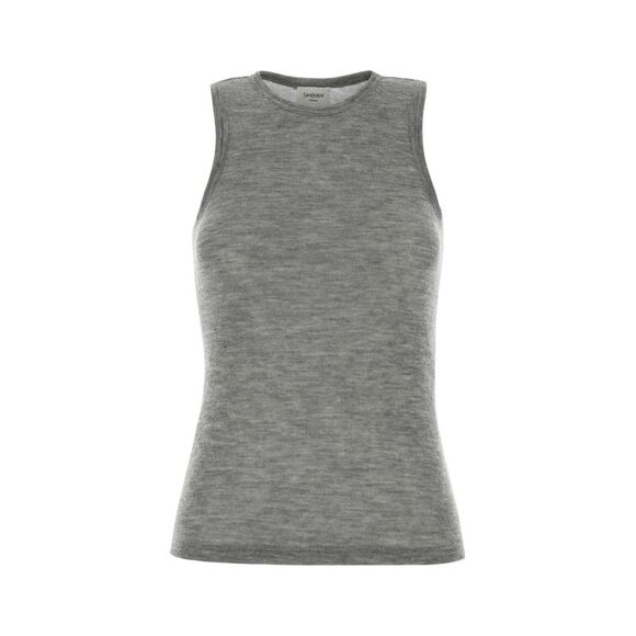 Saint Laurent Women Melange Grey Cashmere Tank Top